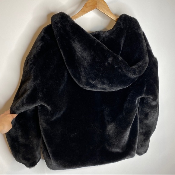 Zara Black Faux Fur Hooded Coat Jacket S - Picture 4 of 11